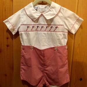 Boys Boutique Smocked Christmas Holiday Candy Cane Strasburg Outfit Size 3